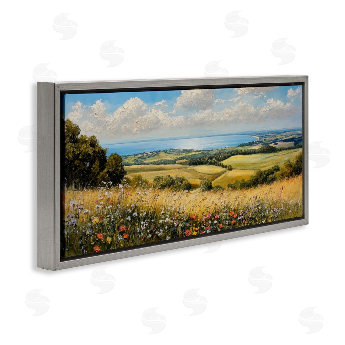 Petal Prints Design In the Distance Landscape Gray Floating Frame Canvas Wall Art Print
