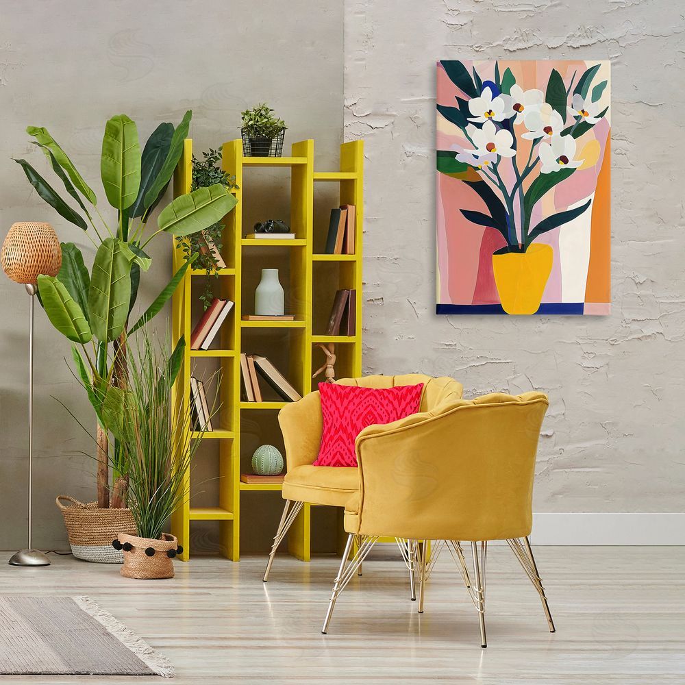 Creative Studio Yellow Vase Of Tall Flowers Printed Wall Art in Room