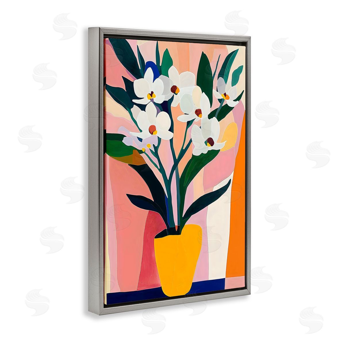 Creative Studio Yellow Vase Of Tall Flowers Gray Floating Frame Canvas Art Print