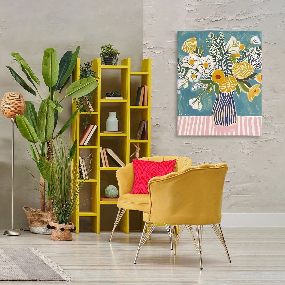 Creative Studio Bouquet on Striped Setting Printed Wall Art in Room