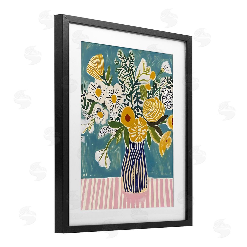 Creative Studio Bouquet on Striped Setting Black Framed Print Under Glass Art