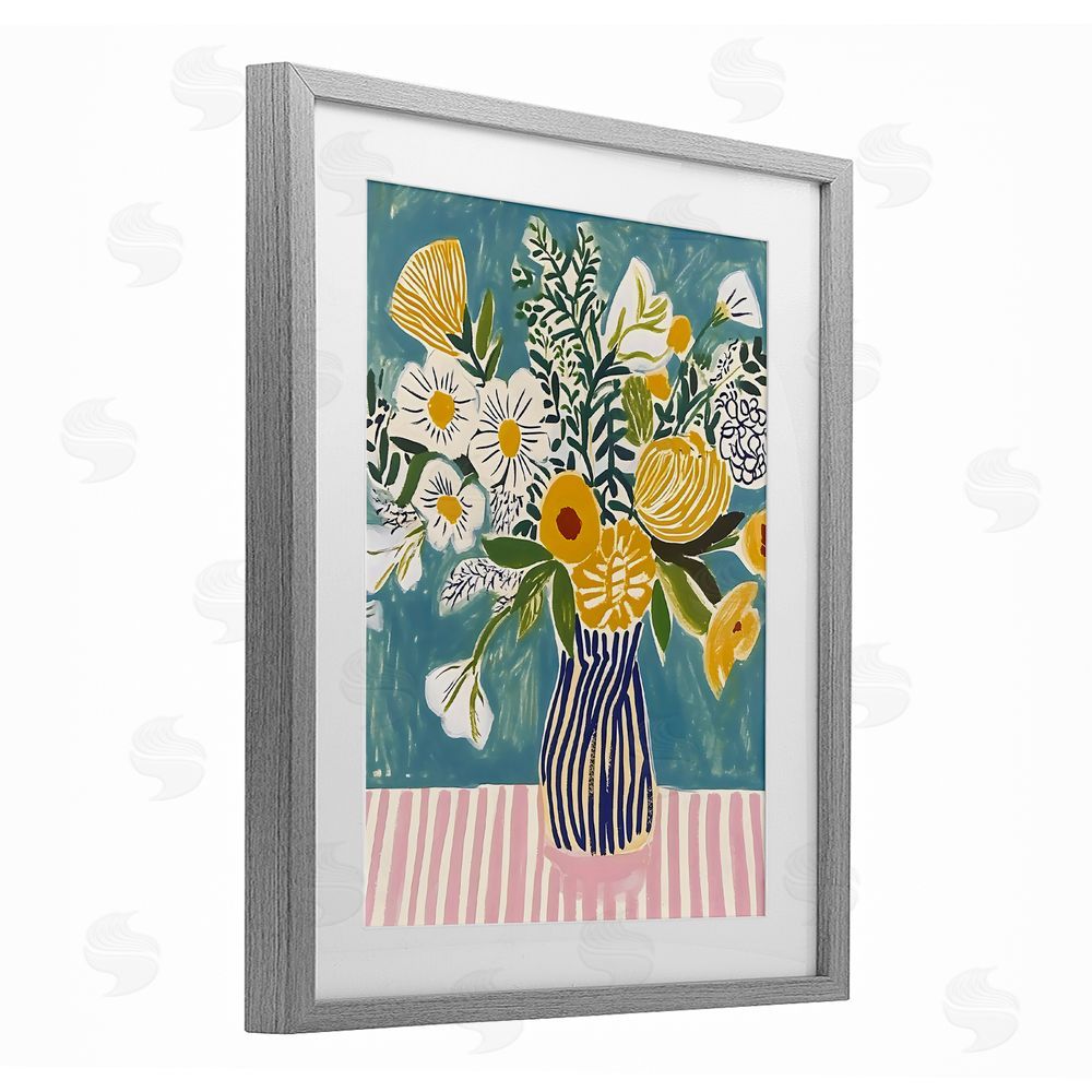 Creative Studio Bouquet on Striped Setting Gray Framed Print Under Glass Art