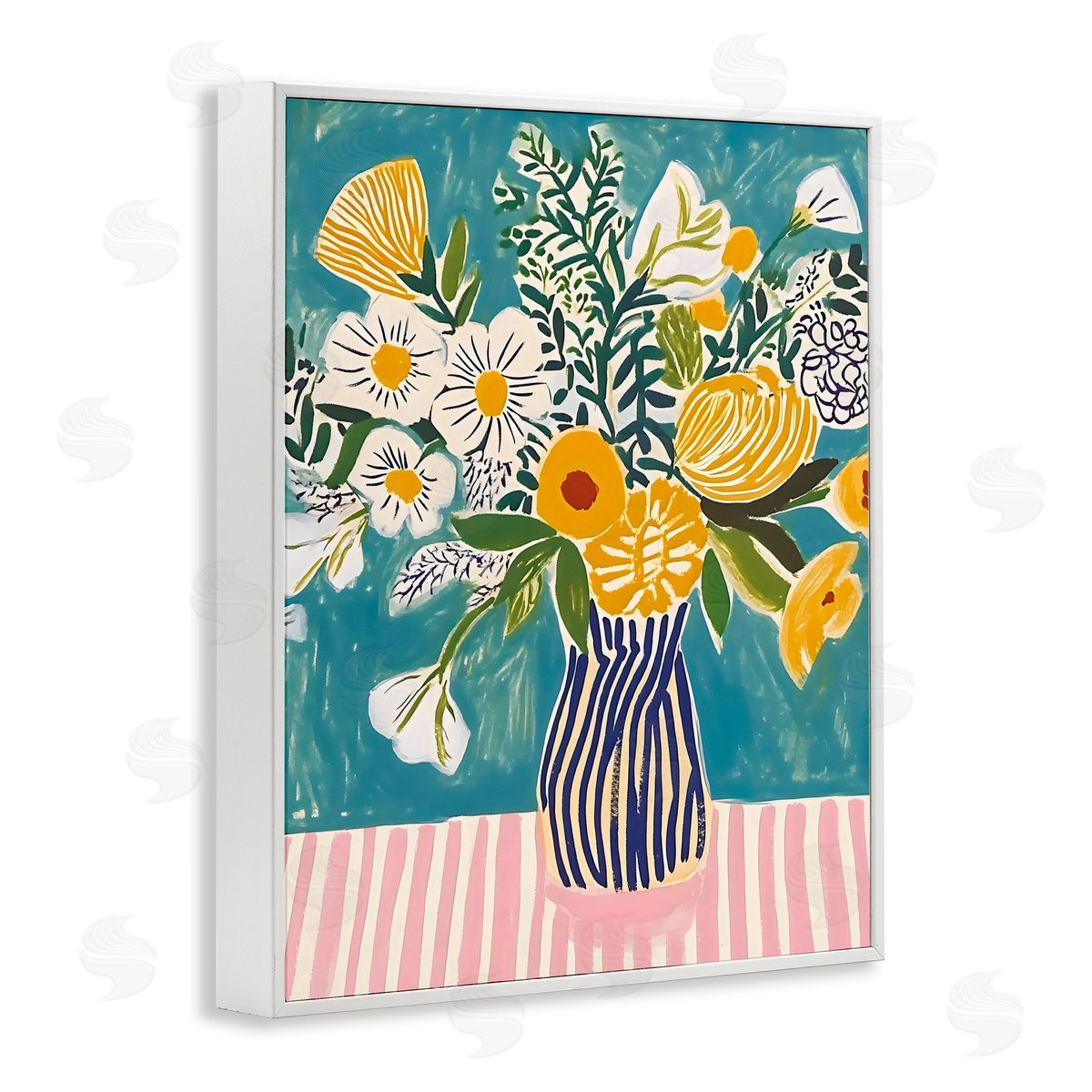 Creative Studio Bouquet on Striped Setting White Frame Giclee Art Print