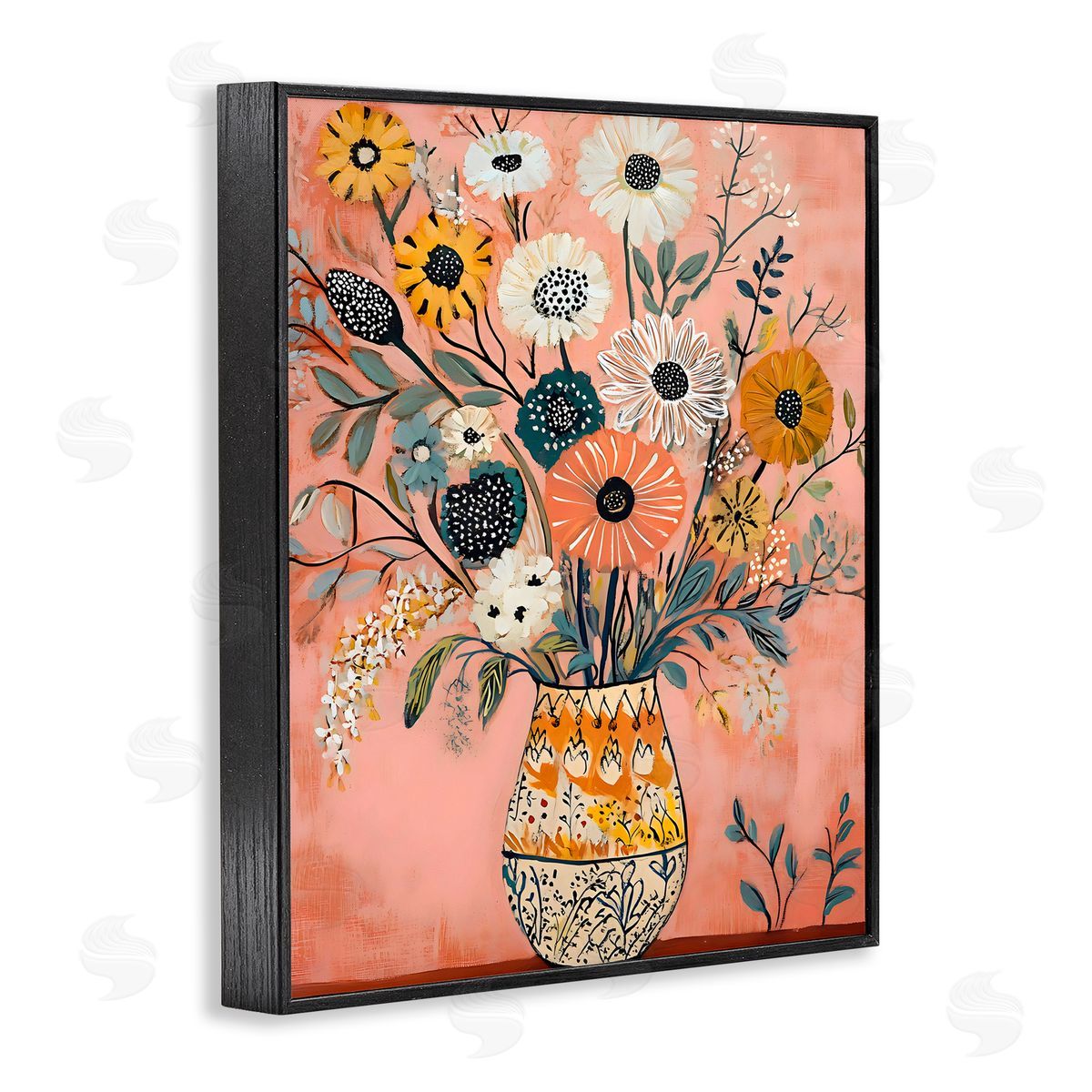 Creative Studio Boho Patterned Bouquet Vase Black Framed Giclee Art Print