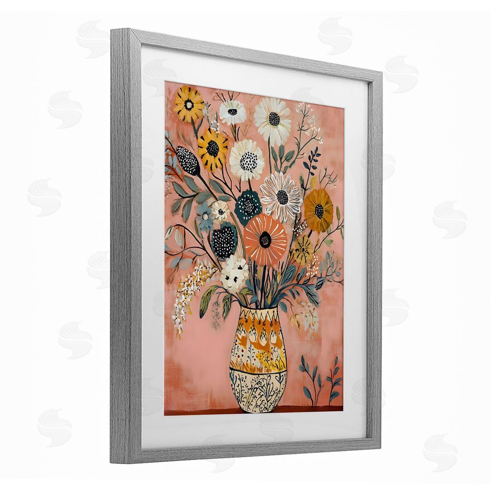 Creative Studio Boho Patterned Bouquet Vase Gray Framed Print Under Glass Art