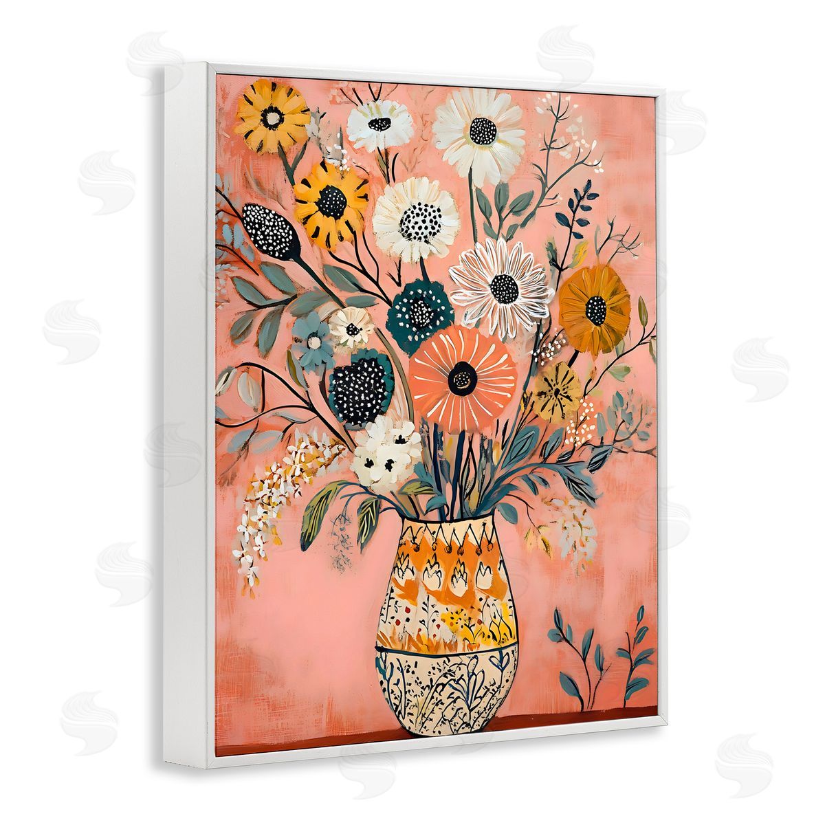 Creative Studio Boho Patterned Bouquet Vase White Frame Giclee Art Print