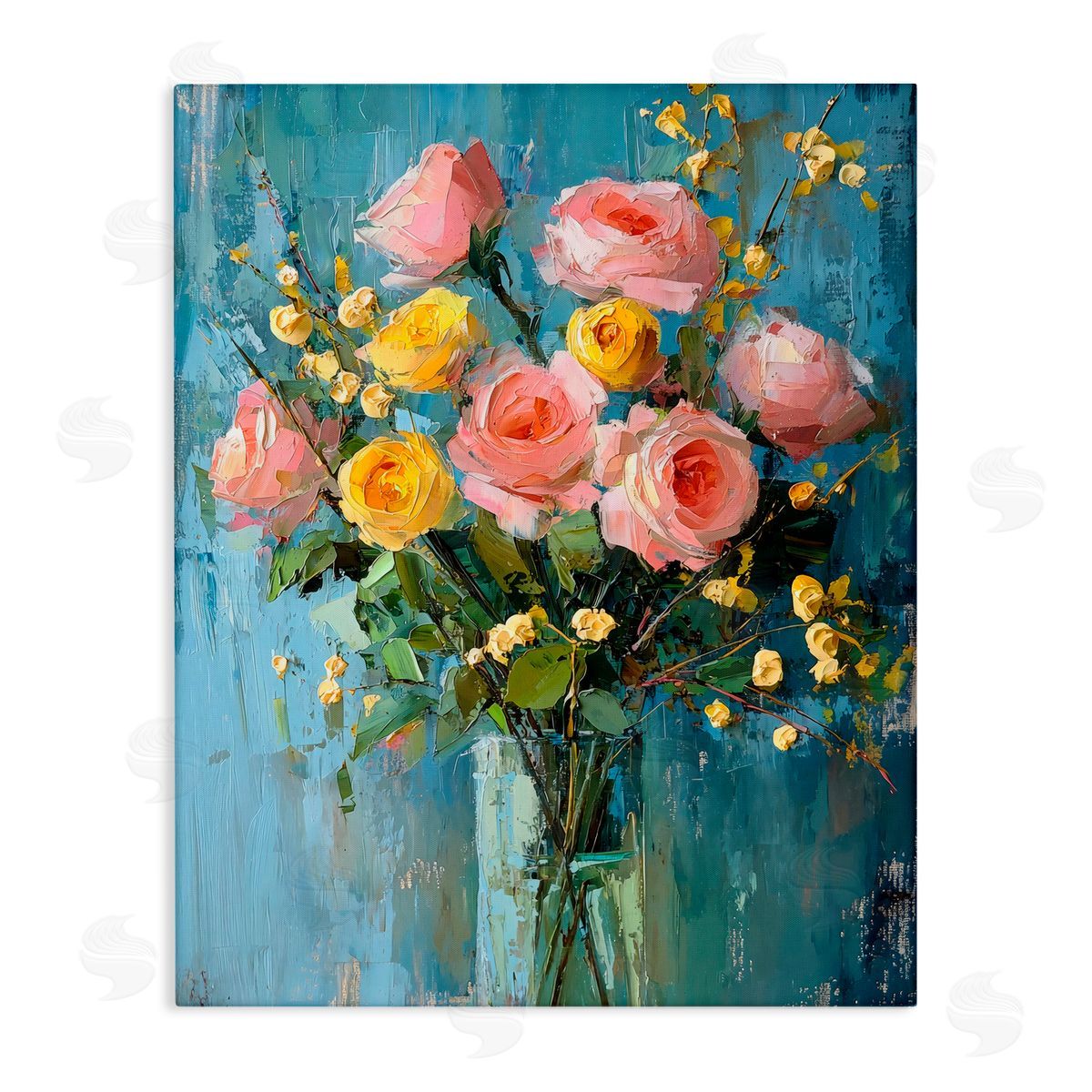 Creative Studio Pink And Yellow Rose Display Canvas Wall Art Print
