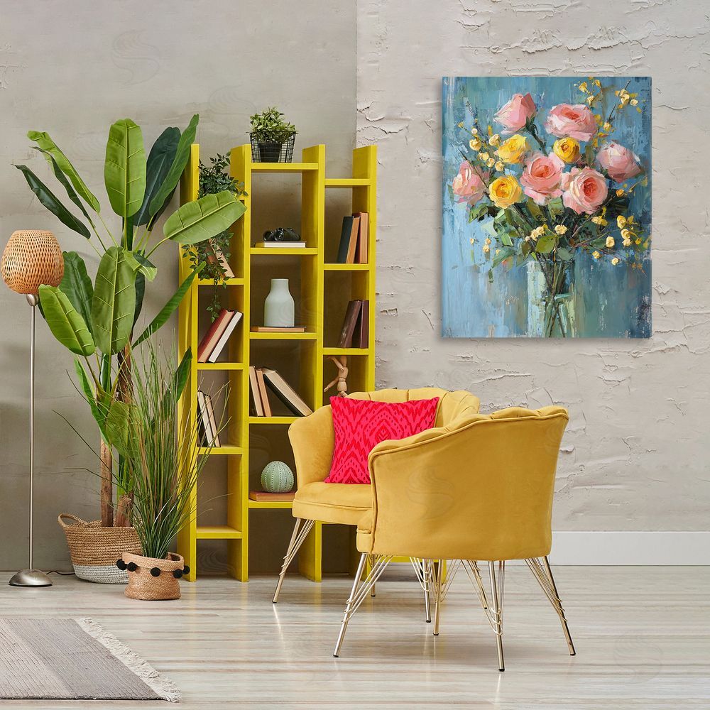 Creative Studio Pink And Yellow Rose Display Printed Wall Art in Room