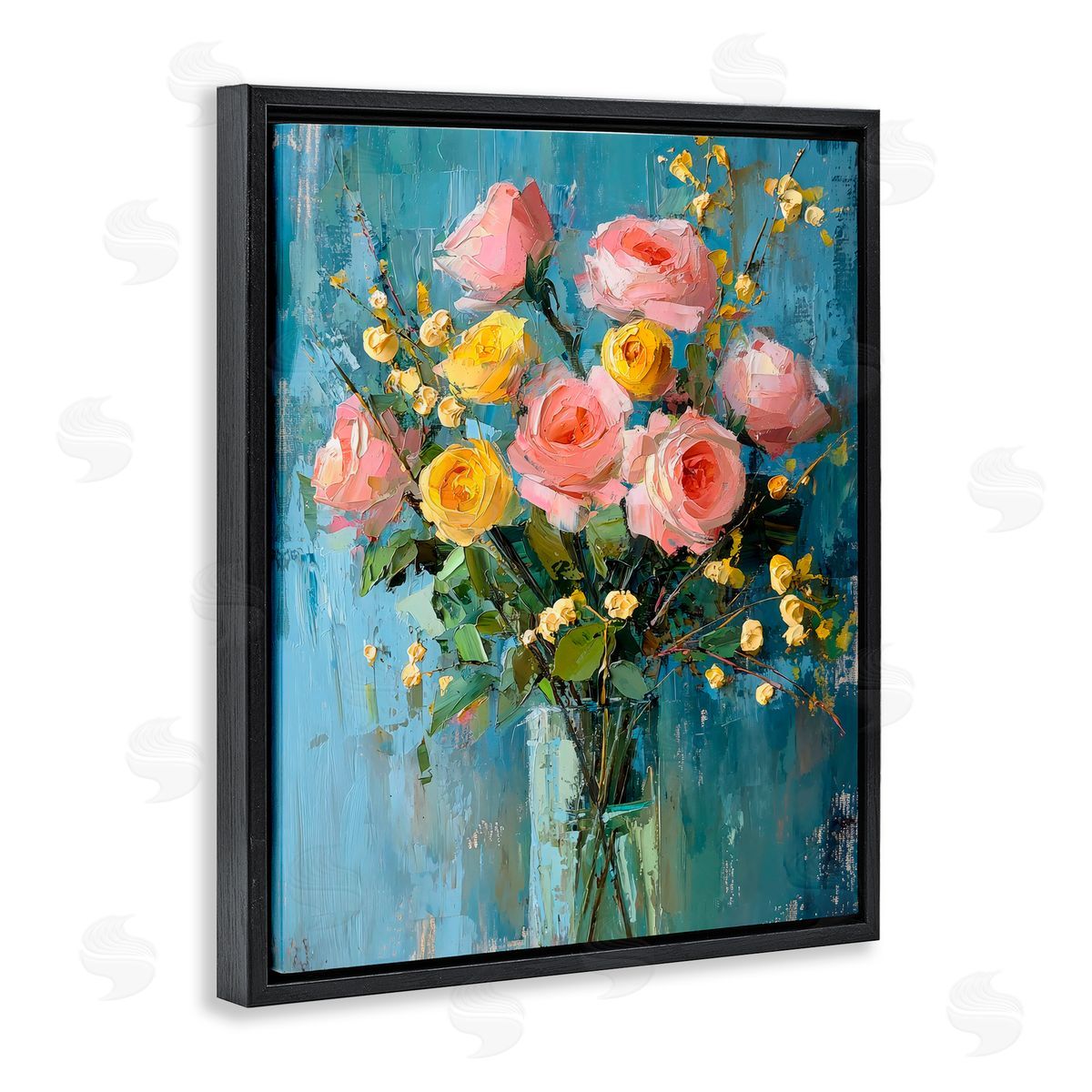 Creative Studio Pink And Yellow Rose Display Black Floating Frame Canvas Wall Art Print