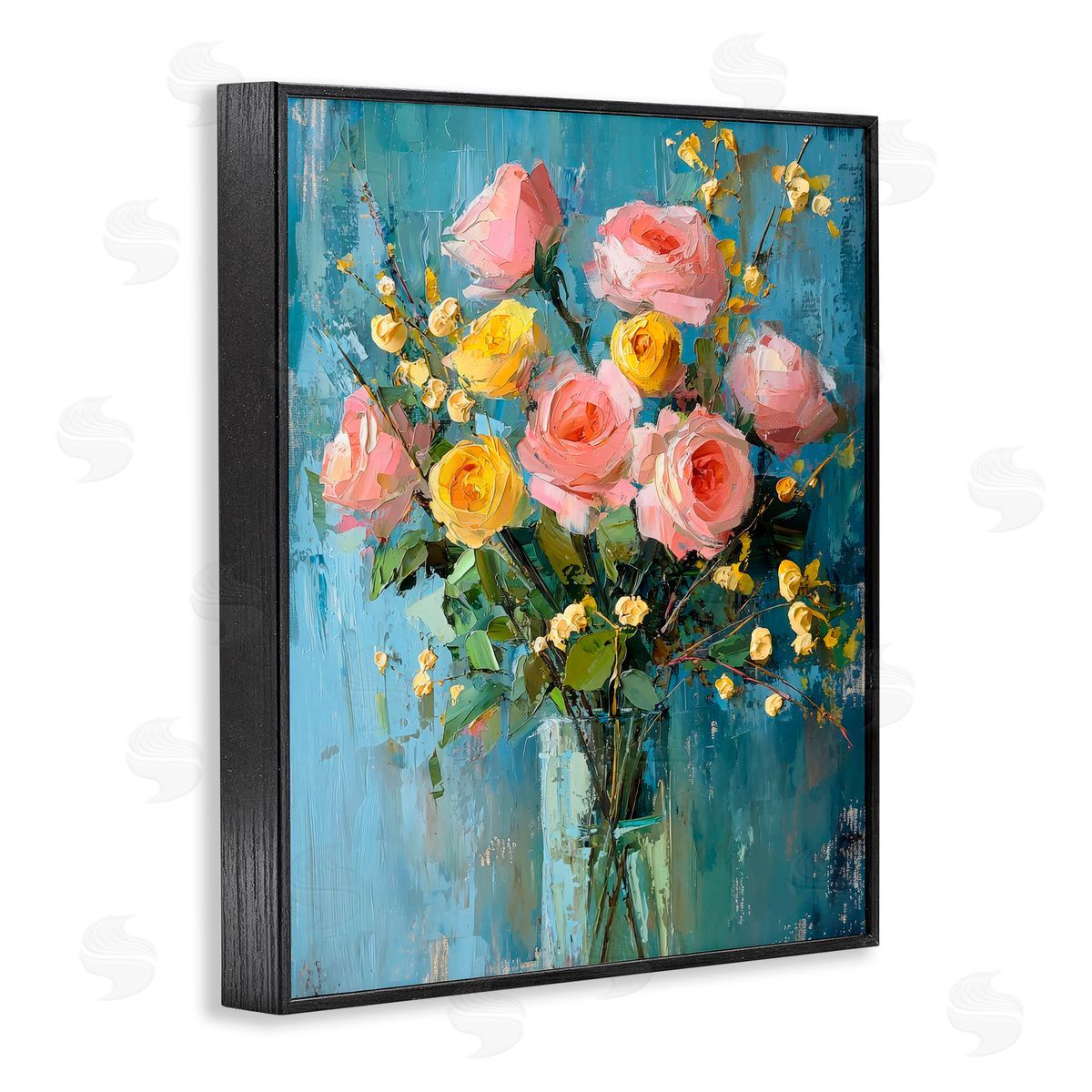 Creative Studio Pink And Yellow Rose Display Black Framed Giclee Art Print