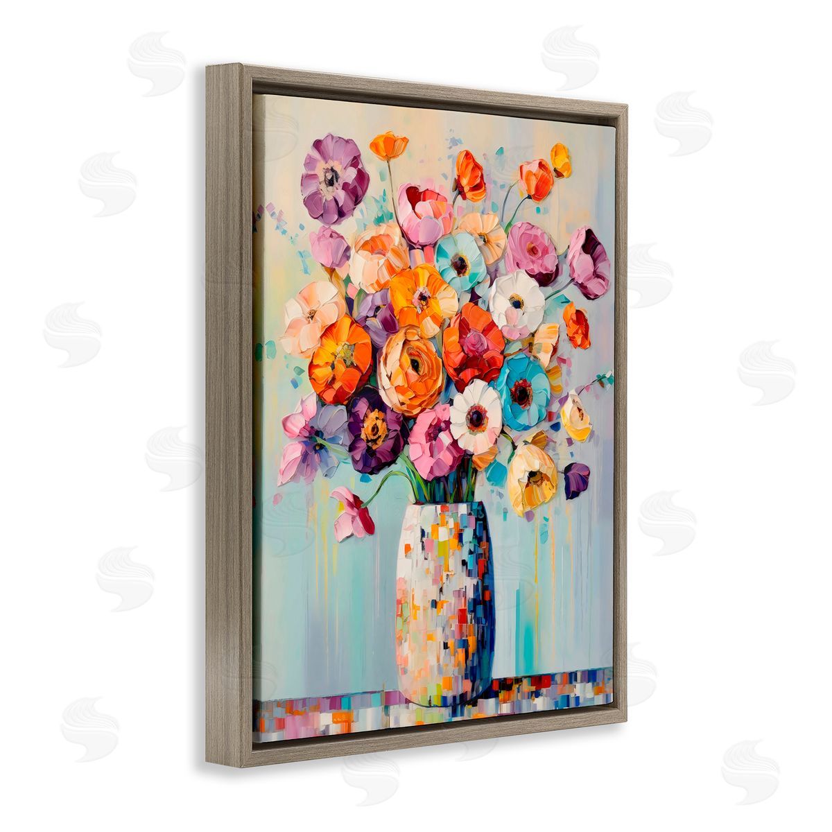Creative Studio Colorful Bouquet Of Texture Brown Floating Frame Canvas Art Print
