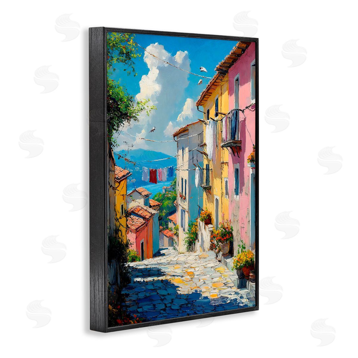 Creative Studio Colorful Coastal Town Black Framed Giclee Art Print