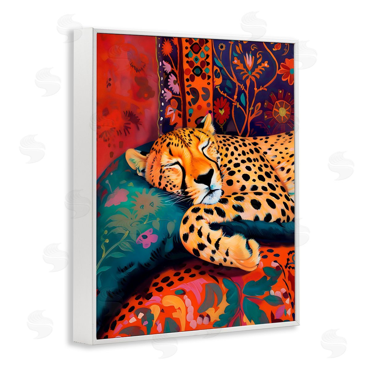 Creative Studio Cozy Cheetah Boho Textiles White Frame Giclee Art Print