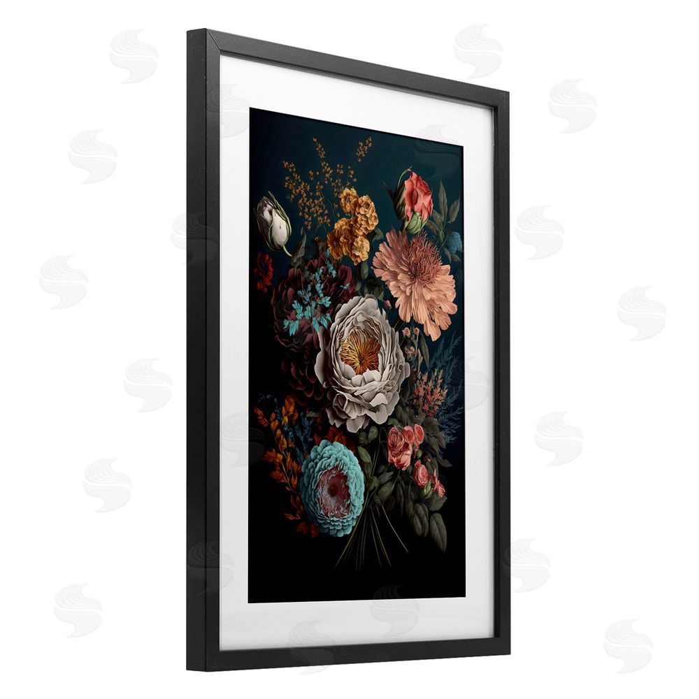 Creative Studio Realistic Colorful Floral on Black Black Framed Print Under Glass Art
