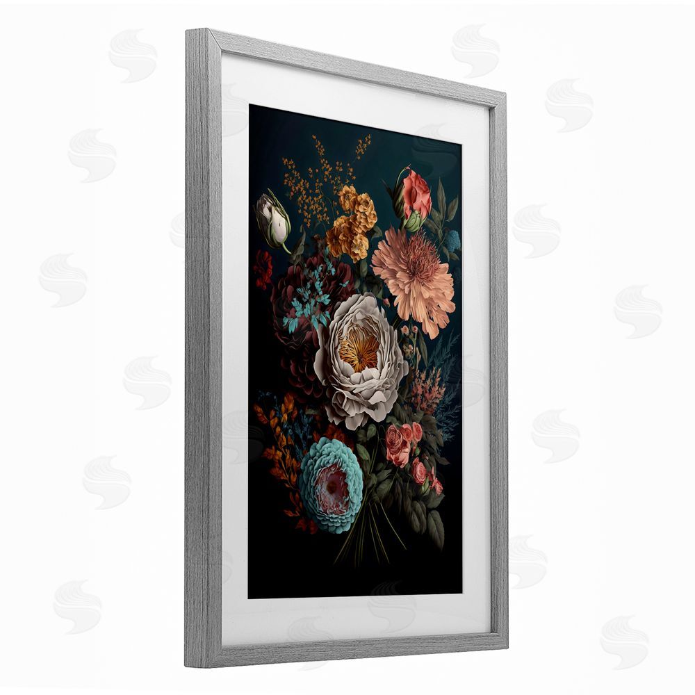 Creative Studio Realistic Colorful Floral on Black Gray Framed Print Under Glass Art