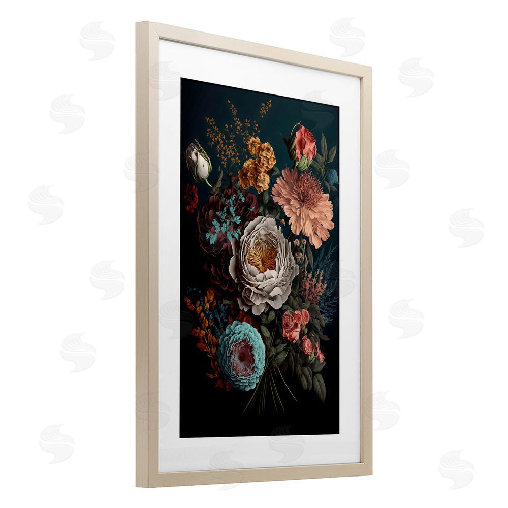 Creative Studio Realistic Colorful Floral on Black Birch Framed Print Under Glass Art