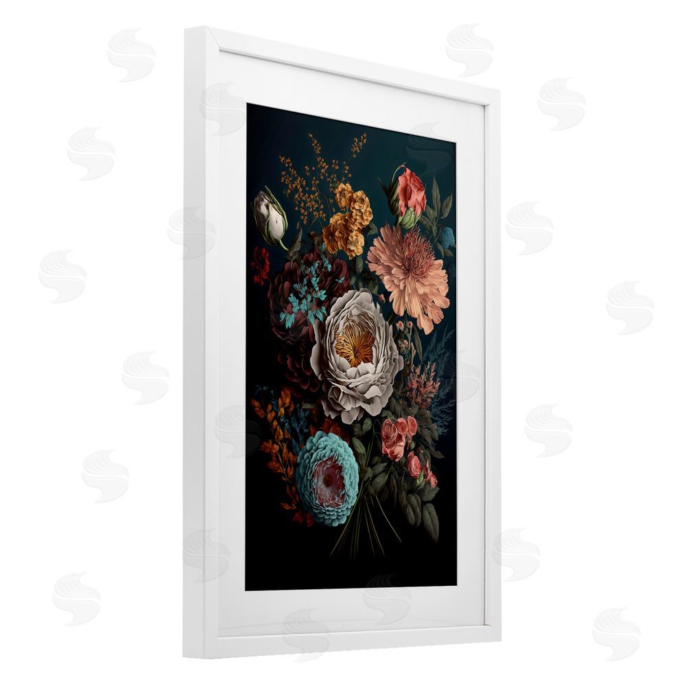 Creative Studio Realistic Colorful Floral on Black White Framed Print Under Glass Art