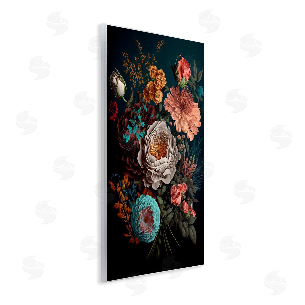 Creative Studio Realistic Colorful Floral on Black Wall Plaque Art Print