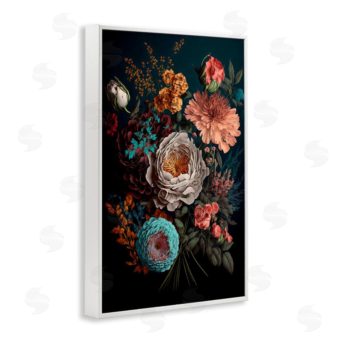 Creative Studio Realistic Colorful Floral on Black White Frame Giclee Art Print