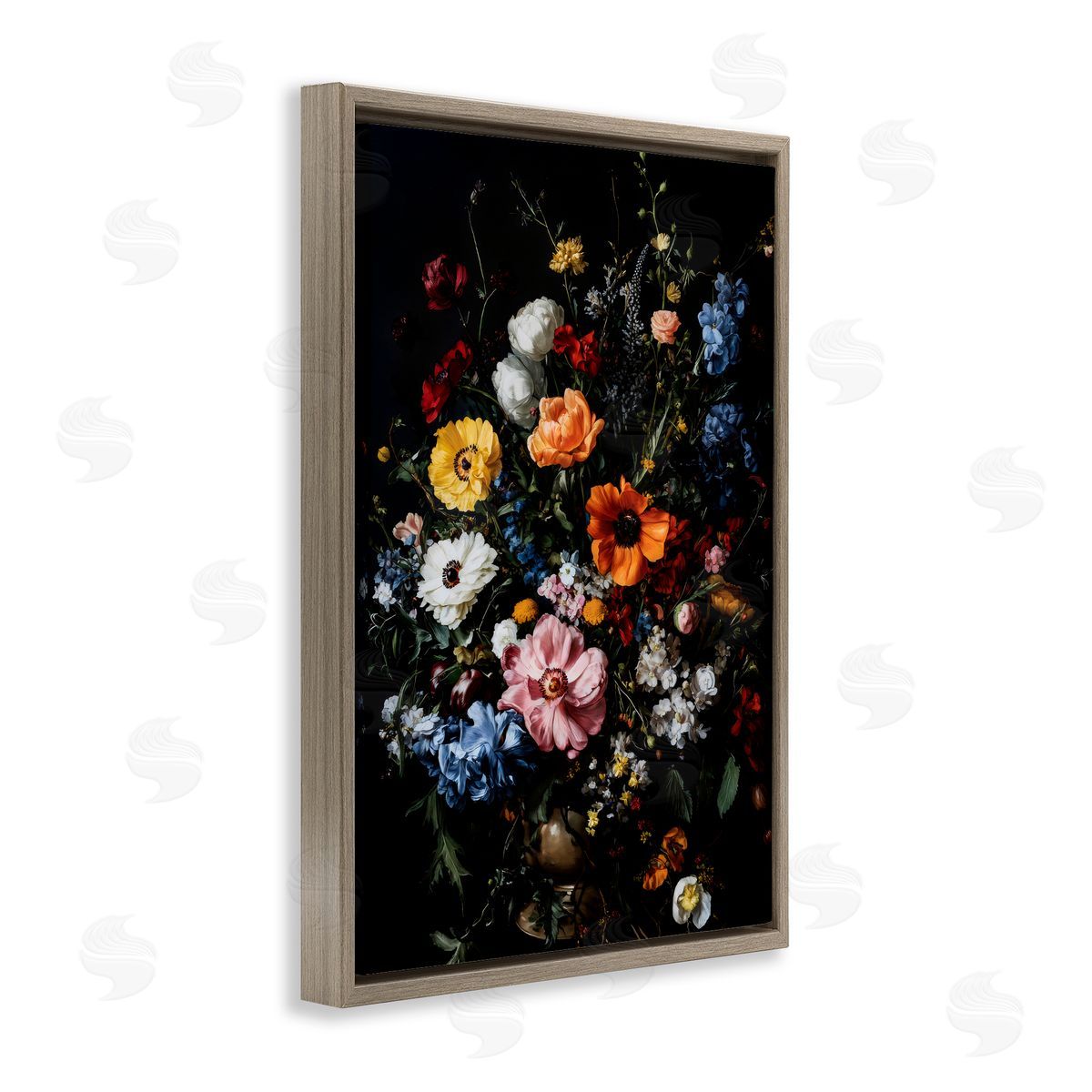 Creative Studio Dark Opulent Bouquet Brown Floating Frame Canvas Art Print
