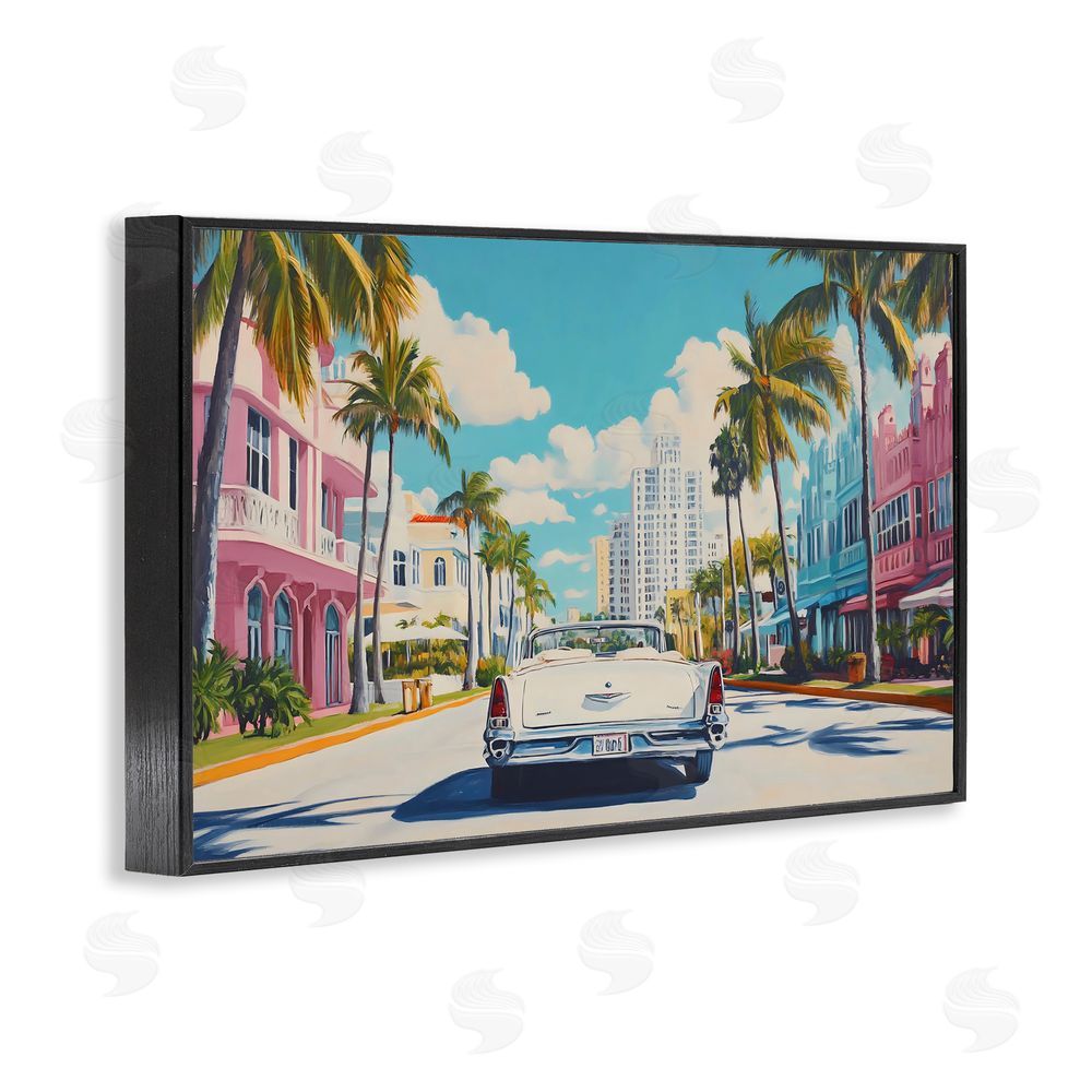 Franklyn Gregory Classic Car in Tropical Town Black Framed Giclee Wall Art Print