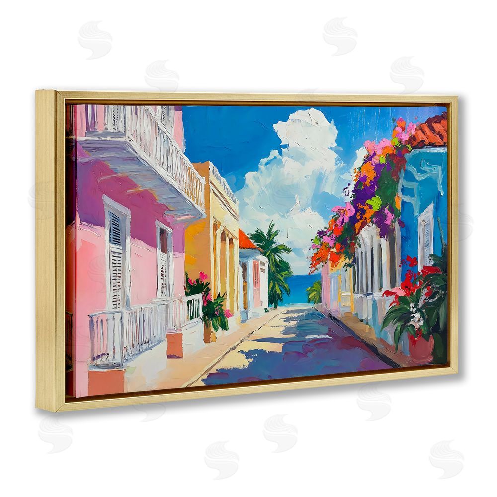 Franklyn Gregory Coastal Colors Town Architecture Gold Floating Frame Canvas Wall Art Print