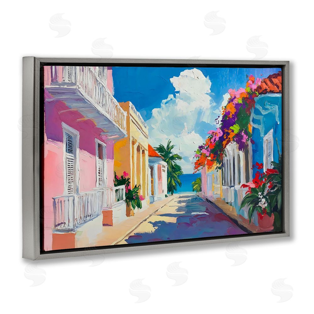Franklyn Gregory Coastal Colors Town Architecture Gray Floating Frame Canvas Wall Art Print