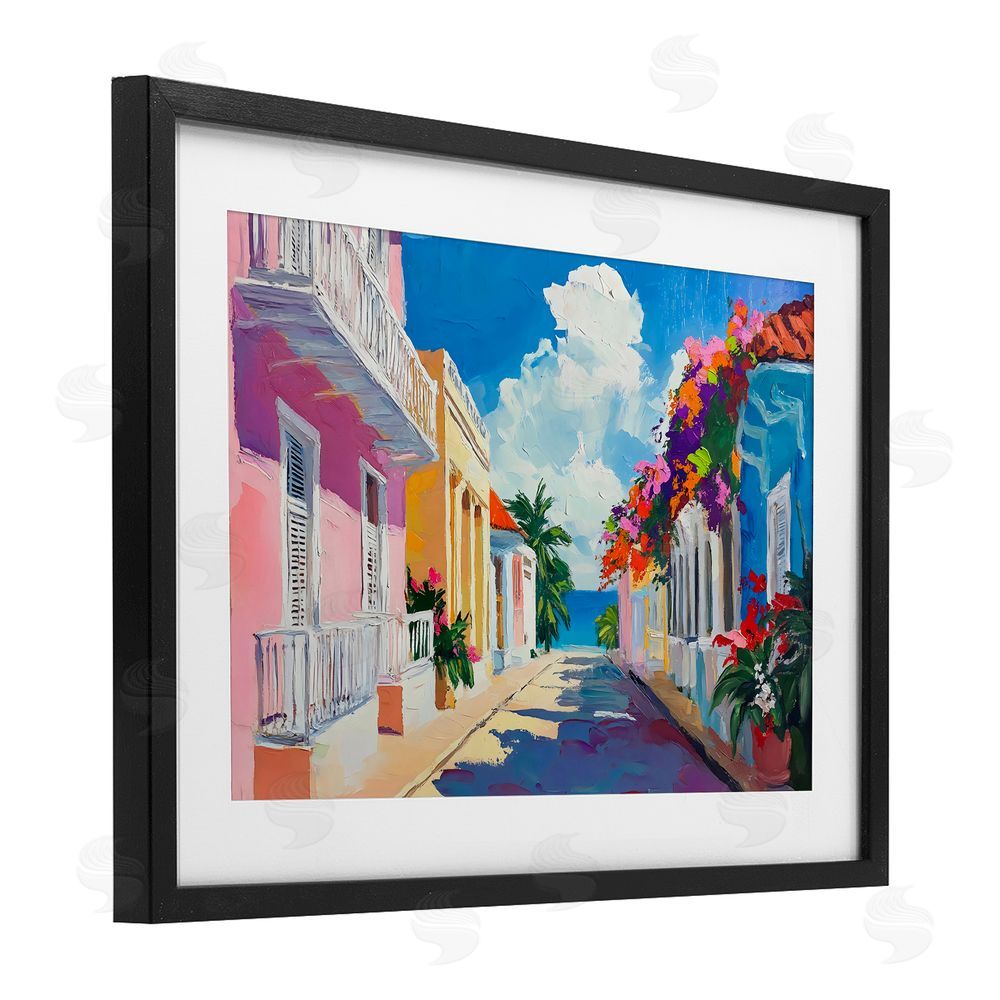 Franklyn Gregory Coastal Colors Town Architecture Black Framed Print Under Glass with White Mat Wall Art