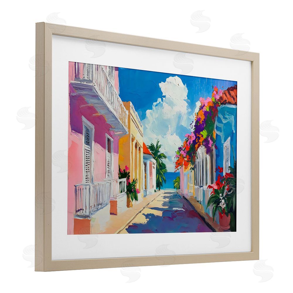 Franklyn Gregory Coastal Colors Town Architecture Birch Framed Print Under Glass with White Mat Wall Art