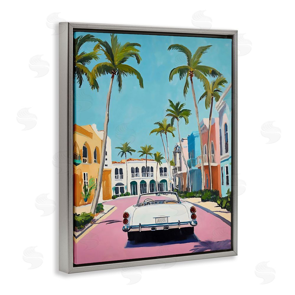 Franklyn Gregory Tropical Coasting Classic Car Gray Floating Frame Canvas Wall Art Print
