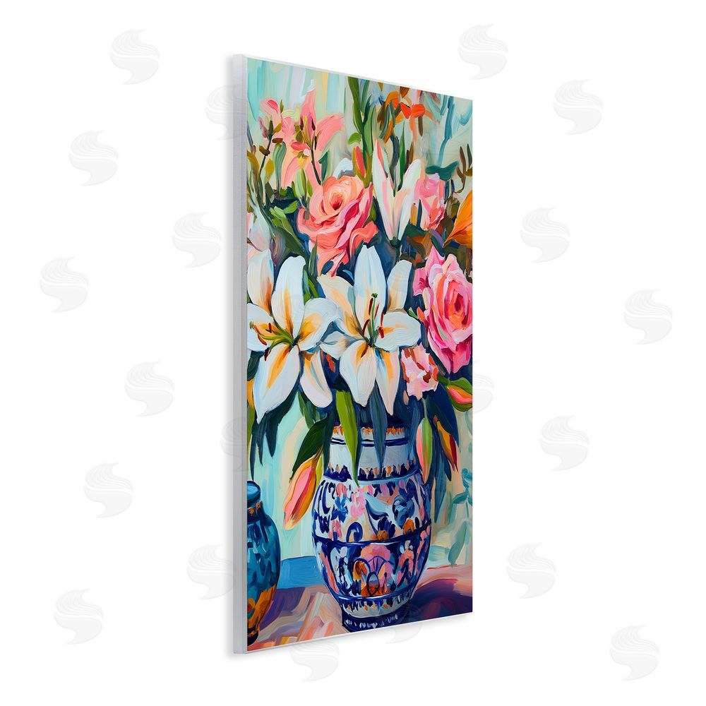 Gina Kelly Colorful Flowers in Blue Ornate Vase Wall Plaque Art Print
