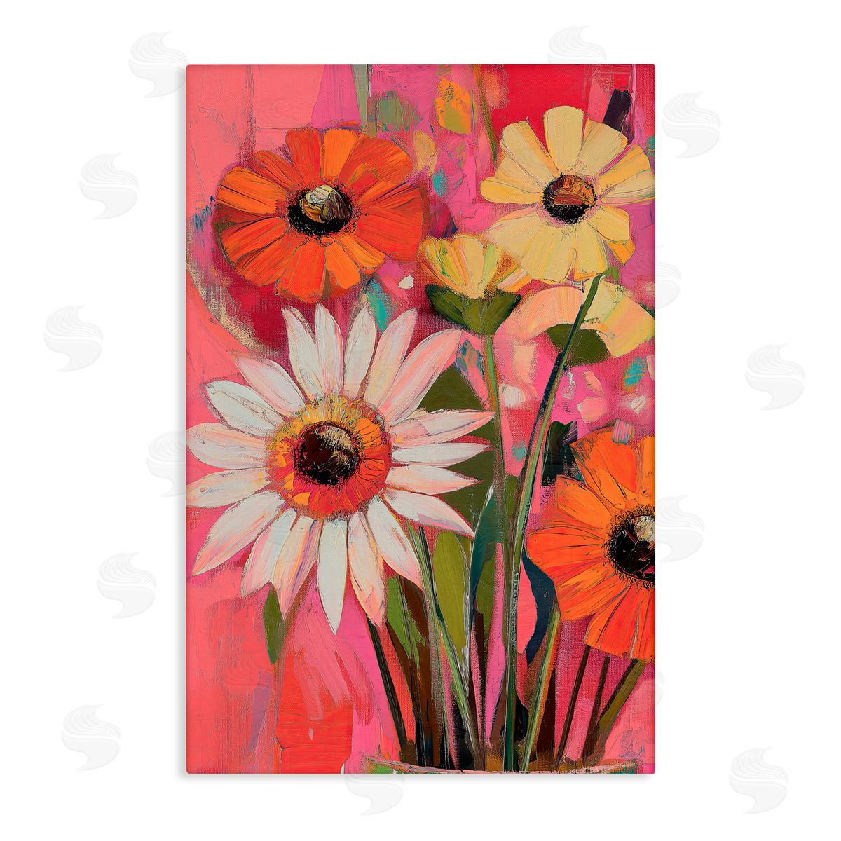 Gina Kelly Mixed Flowers Green Striped Vase Canvas Wall Art Print