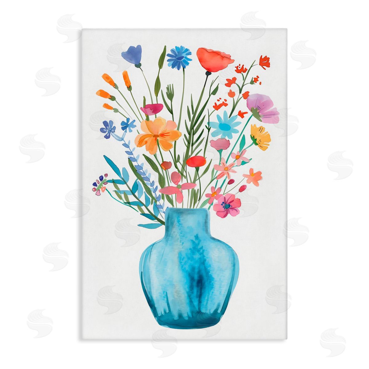 LSR Design Studio Watercolor Vase Blue Bouquet Canvas Wall Art Print