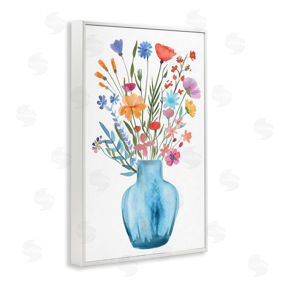 LSR Design Studio Watercolor Vase Blue Bouquet White Framed Giclee Wall Art Print