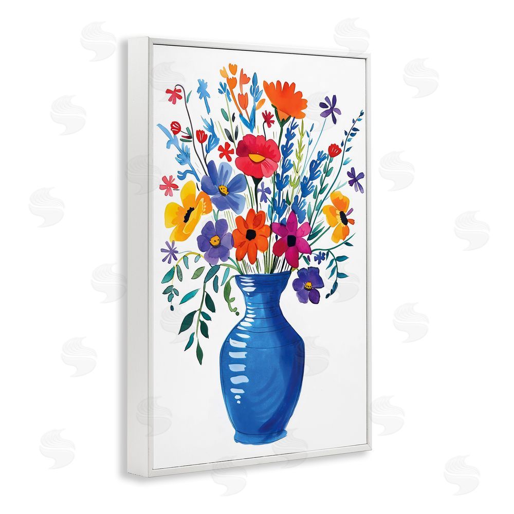 LSR Design Studio Colorful Bouquet Blue Red White Framed Giclee Wall Art Print