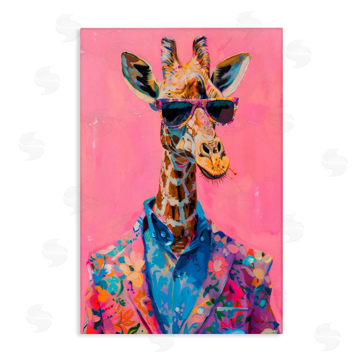 LSR Design Studio Floral Suit Giraffe over Pink Canvas Wall Art Print