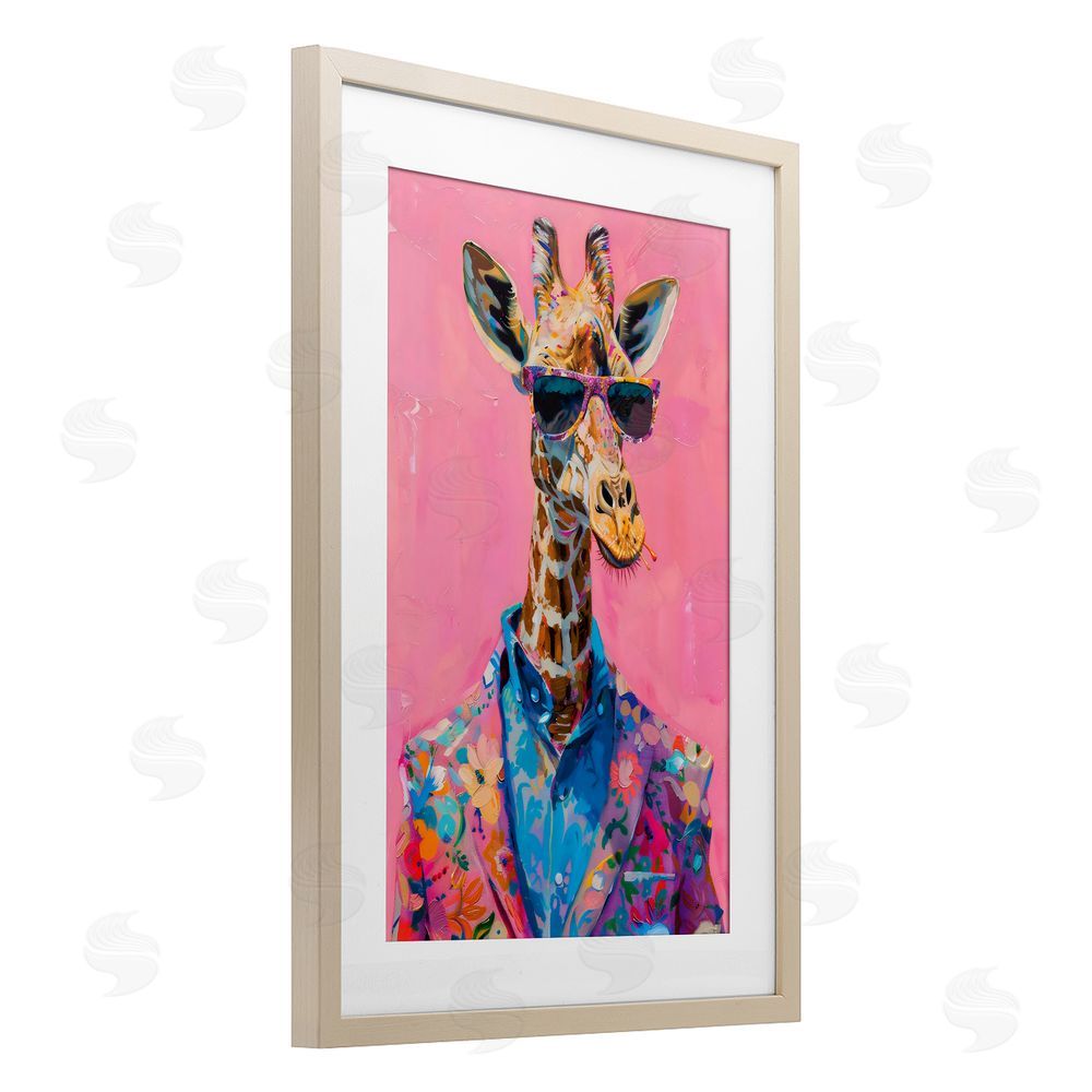 LSR Design Studio Floral Suit Giraffe over Pink Birch Framed Print Under Glass with White Mat Wall Art