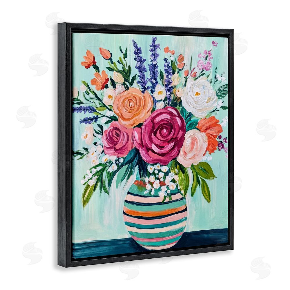 Petal Prints Design Big Bloom Abstract Bouquet Black Floating Frame Canvas Wall Art Print