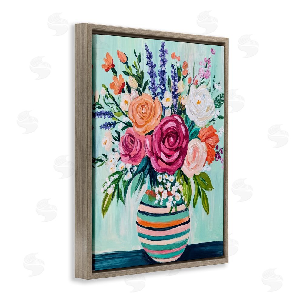 Petal Prints Design Big Bloom Abstract Bouquet Brown Floating Frame Canvas Wall Art Print
