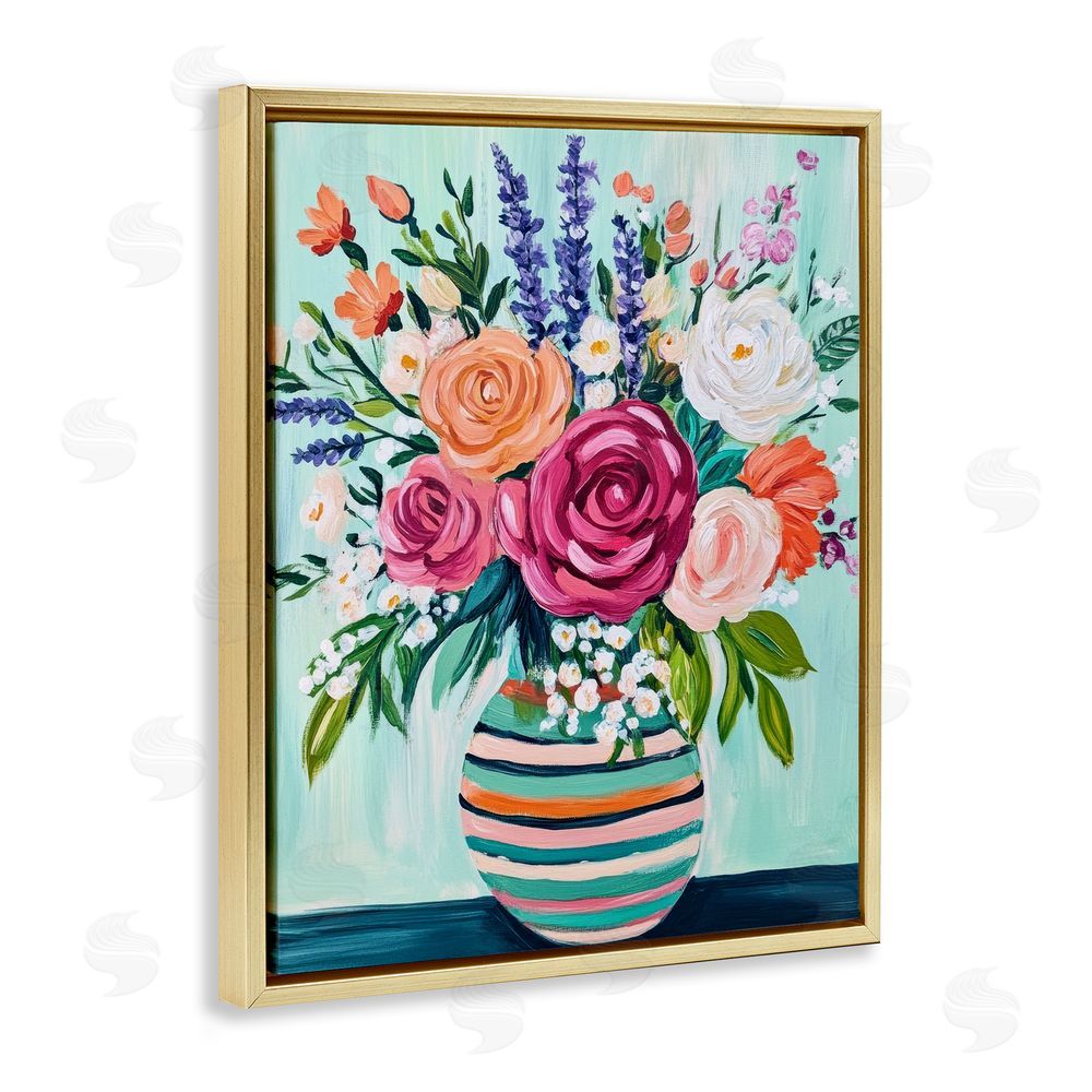 Petal Prints Design Big Bloom Abstract Bouquet Gold Floating Frame Canvas Wall Art Print