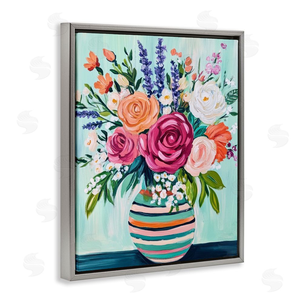 Petal Prints Design Big Bloom Abstract Bouquet Gray Floating Frame Canvas Wall Art Print