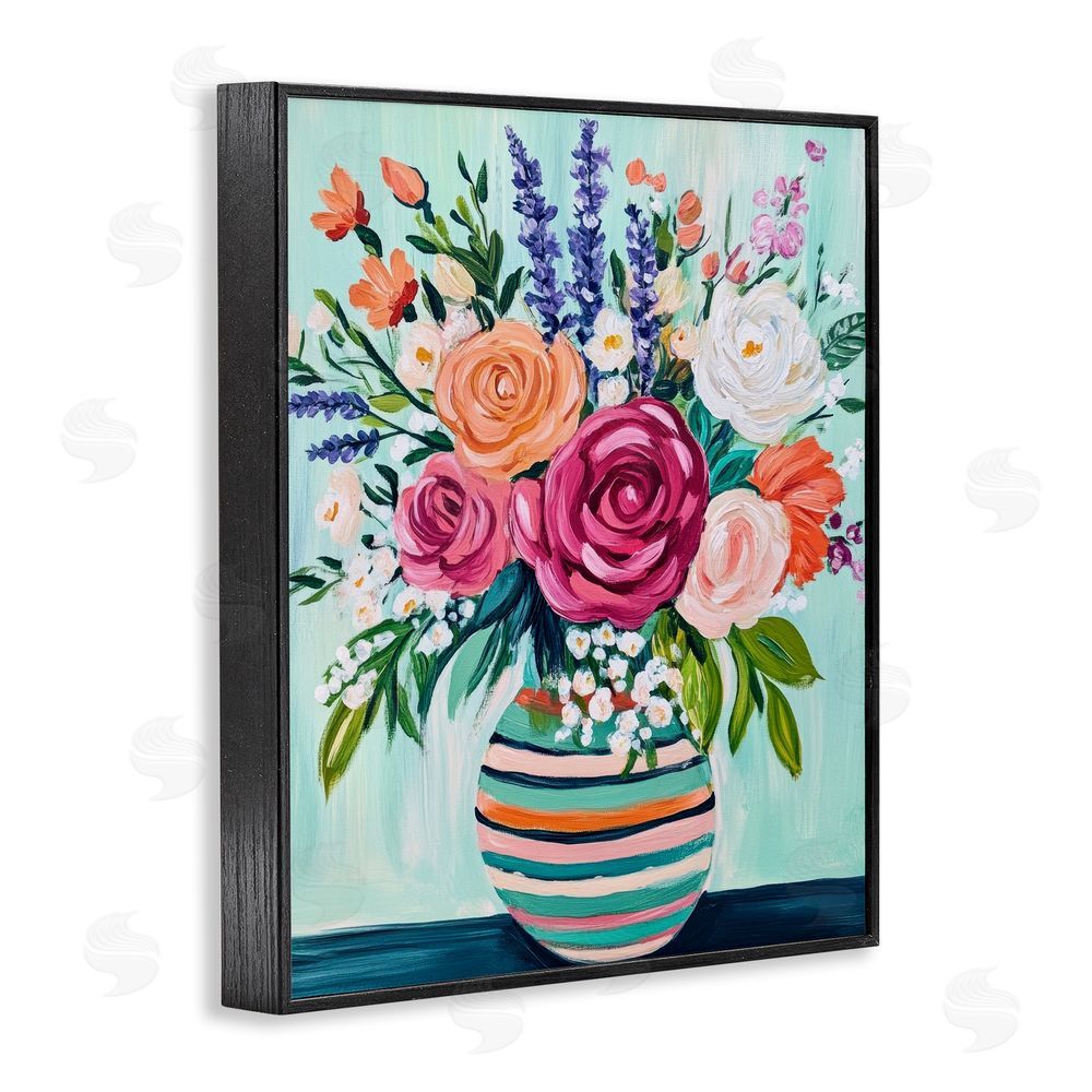 Petal Prints Design Big Bloom Abstract Bouquet Black Framed Giclee Wall Art Print