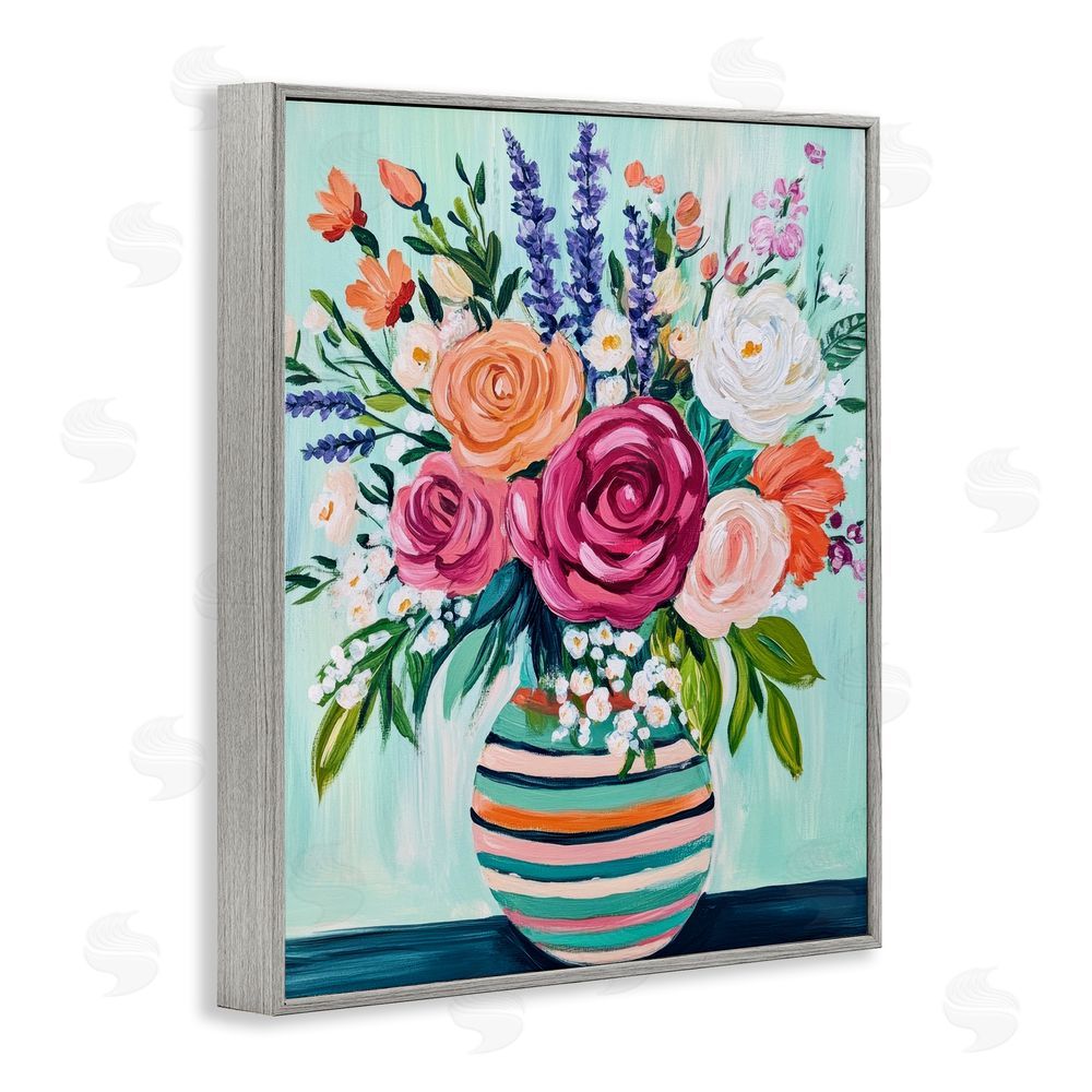 Petal Prints Design Big Bloom Abstract Bouquet Gray Framed Giclee Wall Art Print