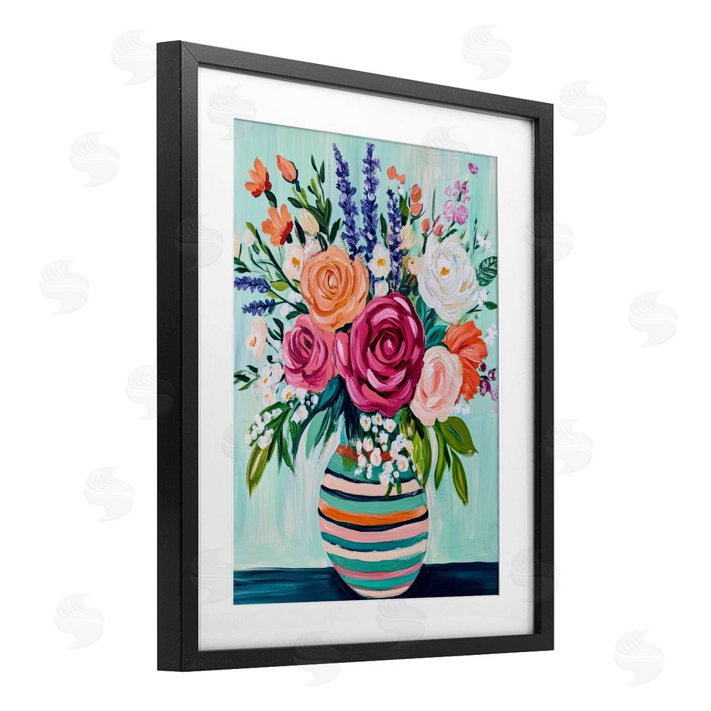 Petal Prints Design Big Bloom Abstract Bouquet Black Framed Print Under Glass with White Mat Wall Art