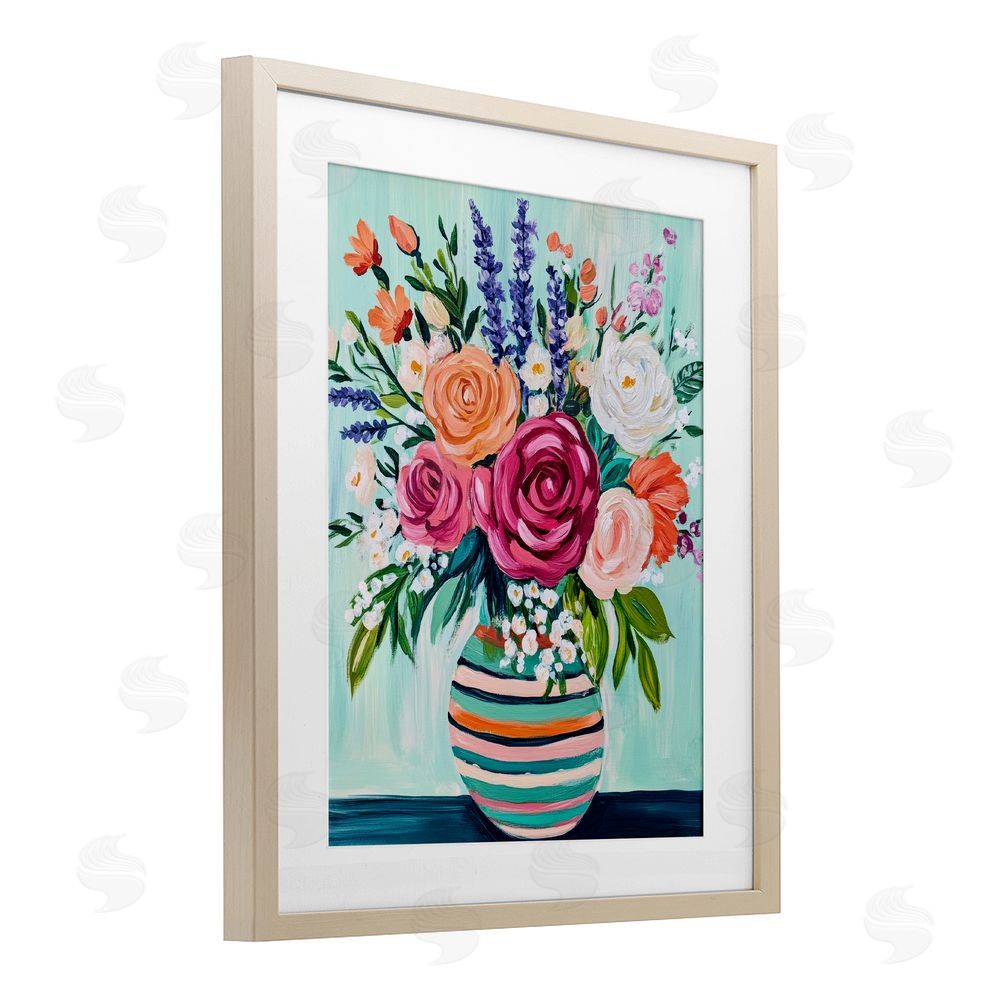 Petal Prints Design Big Bloom Abstract Bouquet Birch Framed Print Under Glass with White Mat Wall Art
