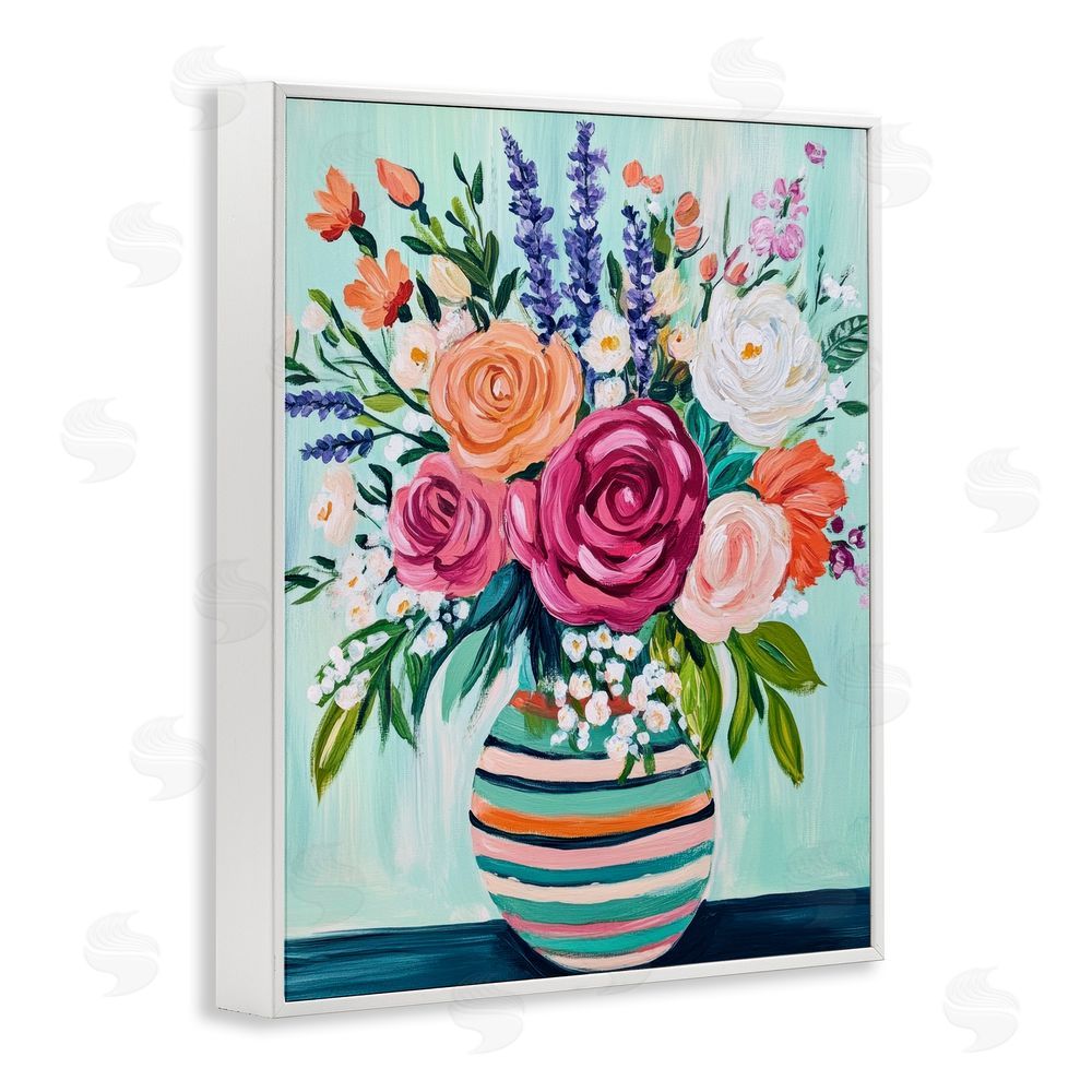 Petal Prints Design Big Bloom Abstract Bouquet White Framed Giclee Wall Art Print