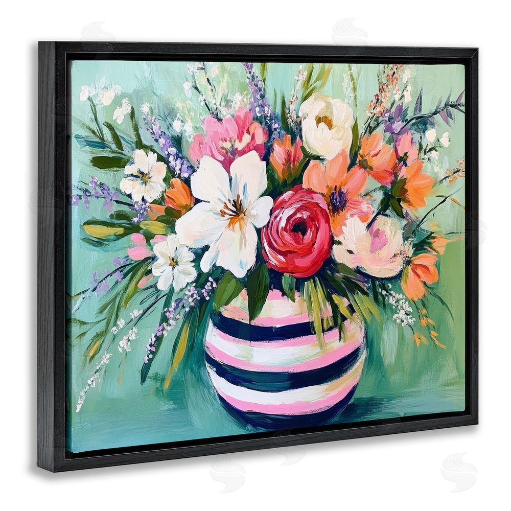 Petal Prints Design Chic Vase Abstract Bouquet Black Floating Frame Canvas Wall Art Print