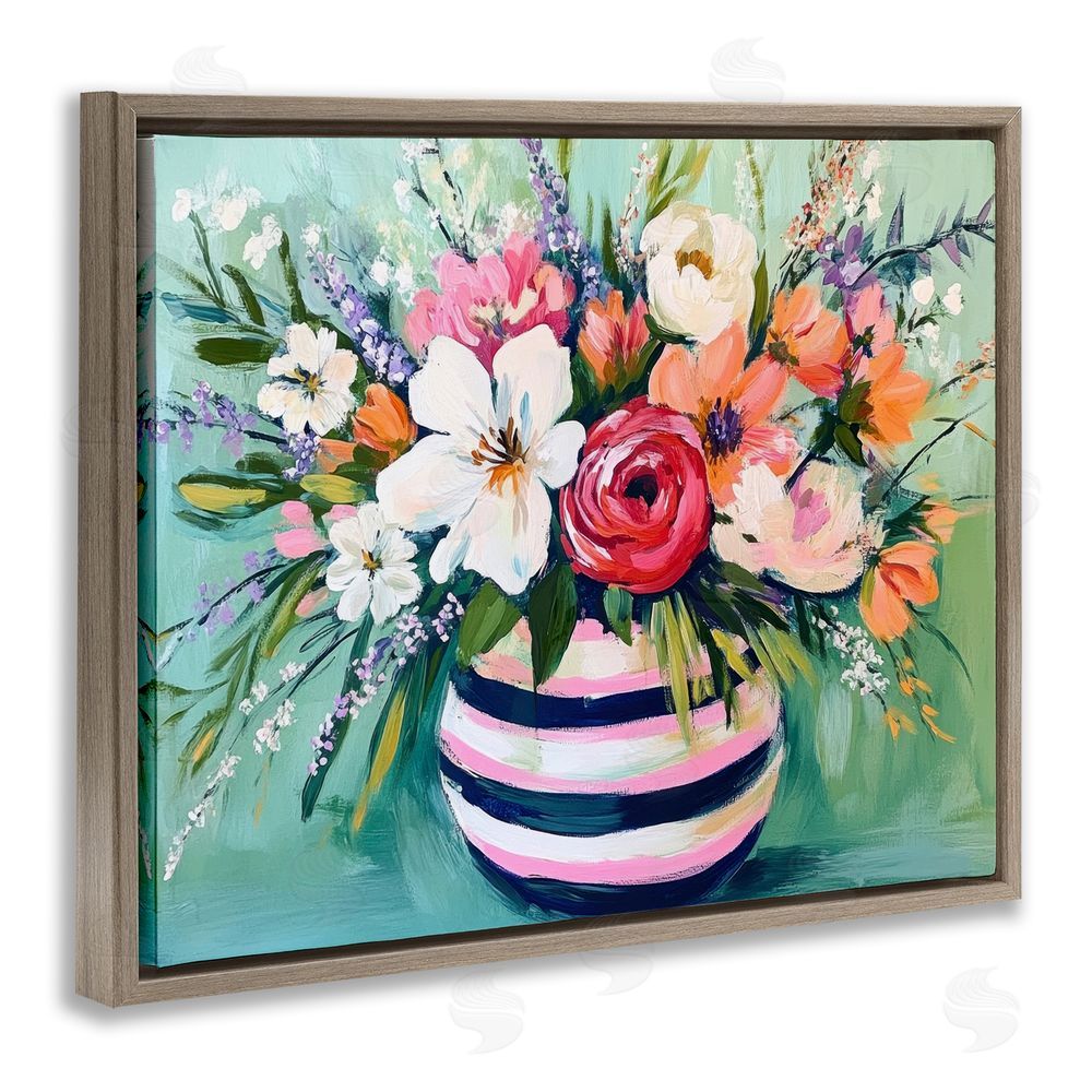 Petal Prints Design Chic Vase Abstract Bouquet Brown Floating Frame Canvas Wall Art Print