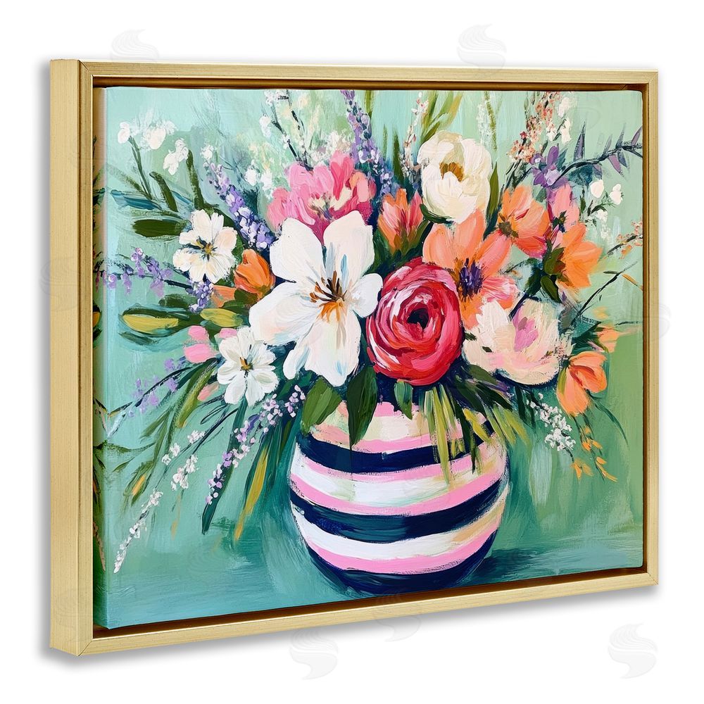 Petal Prints Design Chic Vase Abstract Bouquet Gold Floating Frame Canvas Wall Art Print