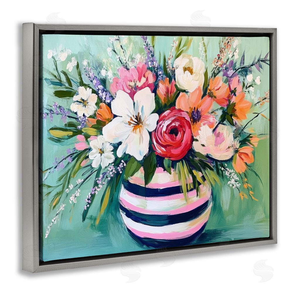Petal Prints Design Chic Vase Abstract Bouquet Gray Floating Frame Canvas Wall Art Print